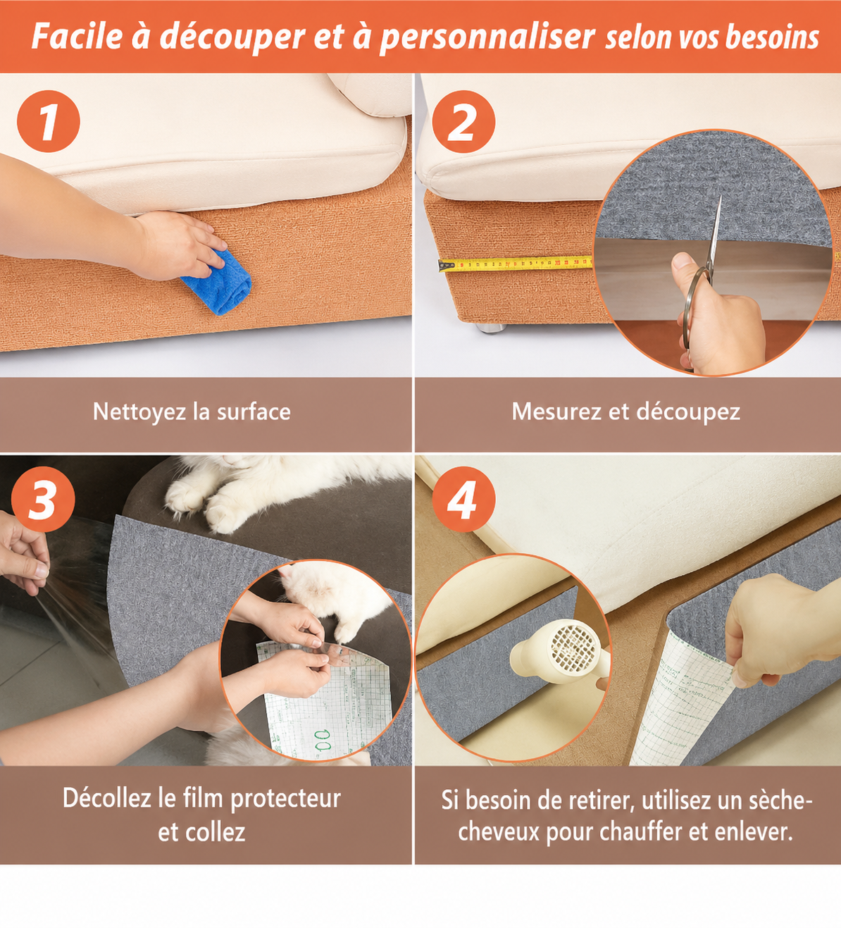 🐱 Tapis Griffoir Autocollant pour Chat – Protection Canapé & Meubles à Découper
