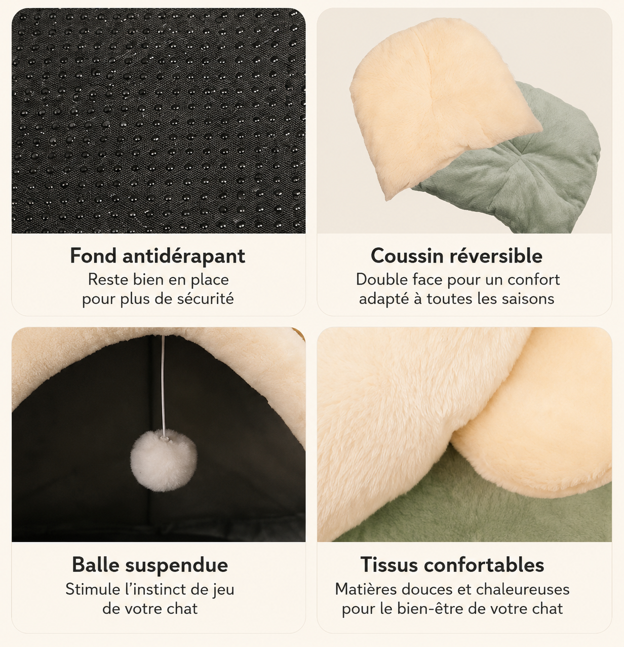 Niche Douillette pour Chat – Lit Cocon Pliable et Lavable avec Coussin Réversible