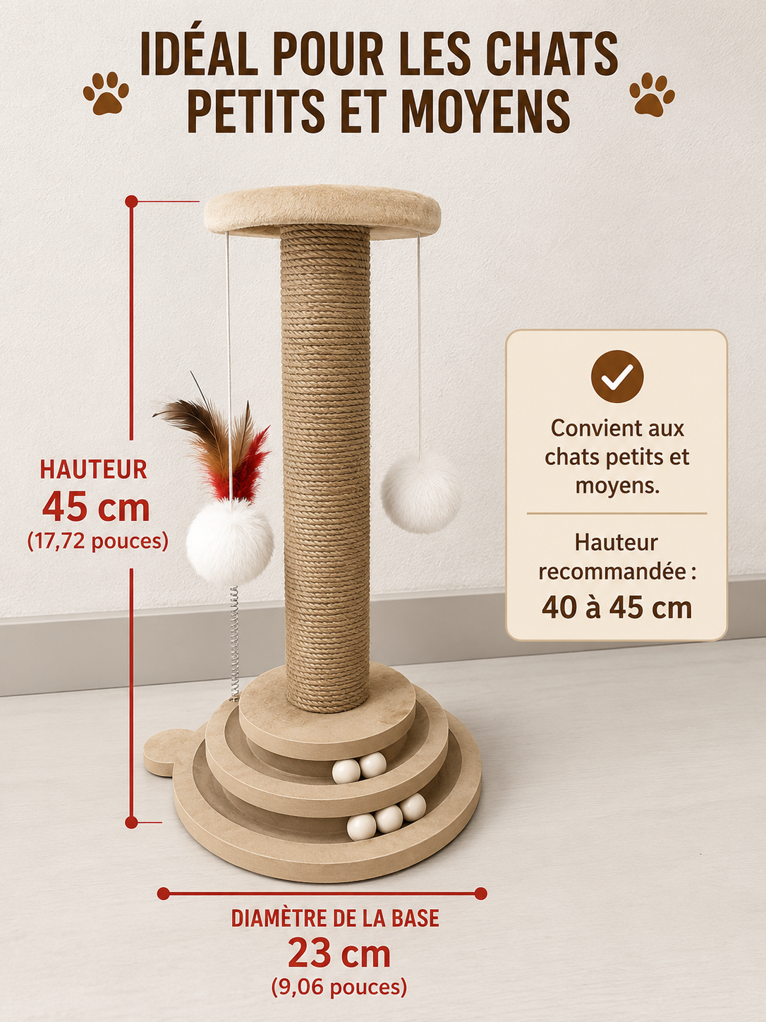 Arbre à chat avec griffoir en sisal et jouets interactifs