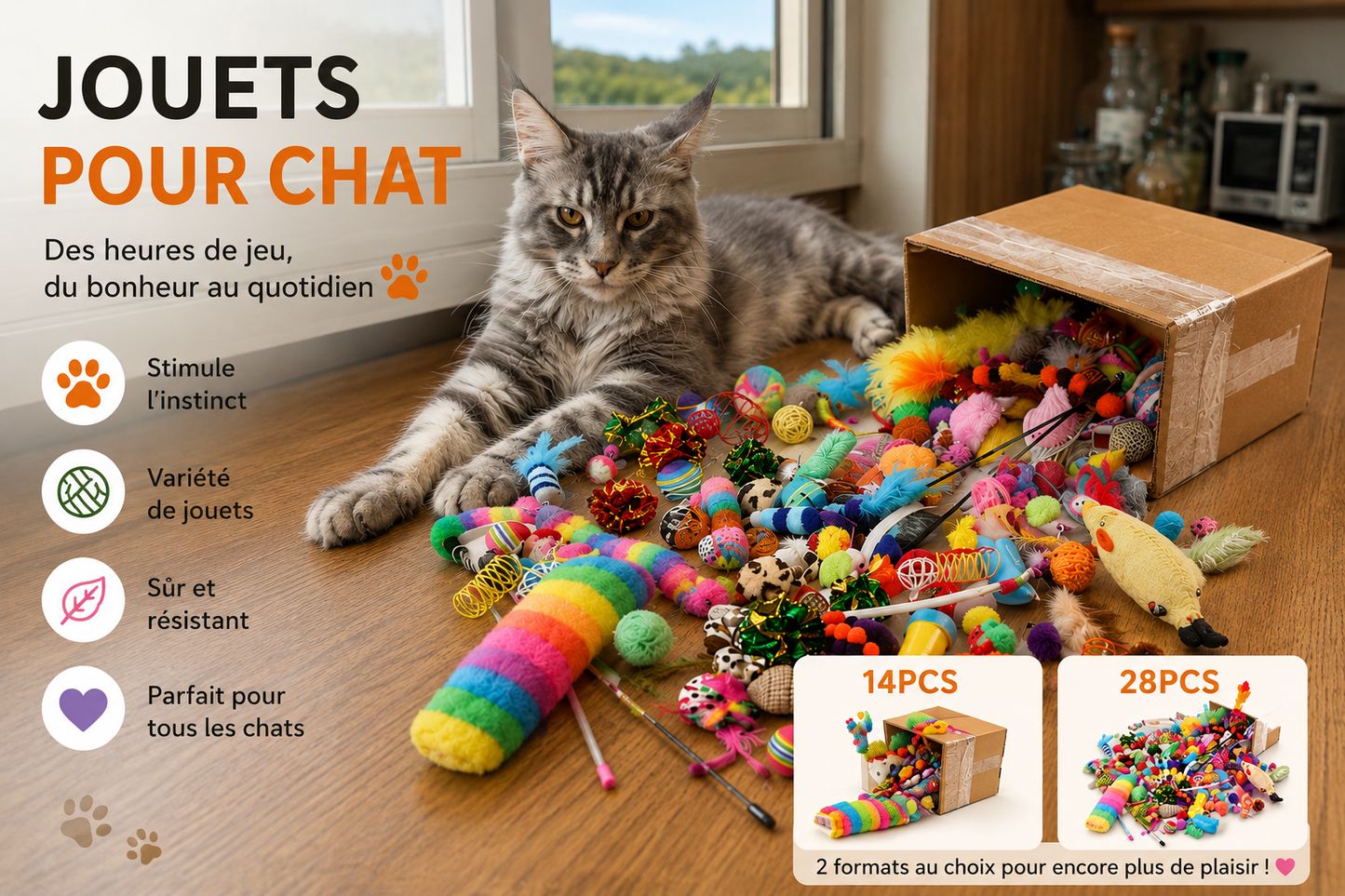 🐱 Coffret de Jouets pour Chat – Lot de 14 ou 28 Jouets Interactifs