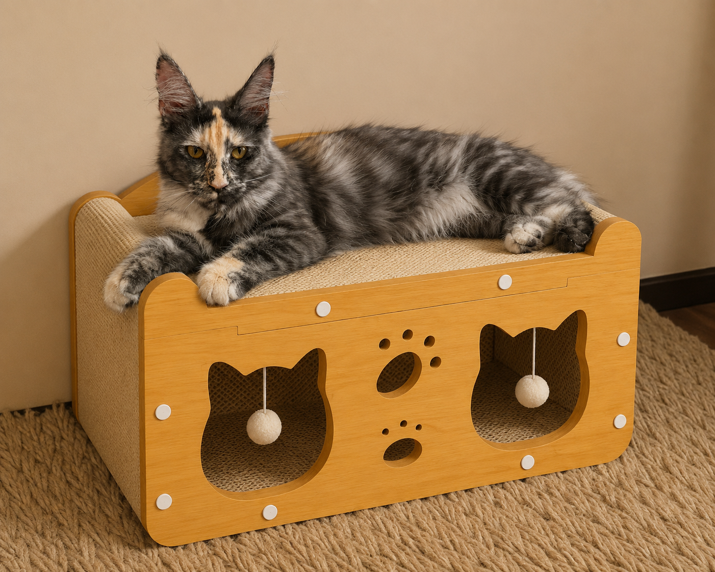 Maison Griffoir 2-en-1 pour Chat – Cachette, Aire de Repos et Jouets Intégrés
