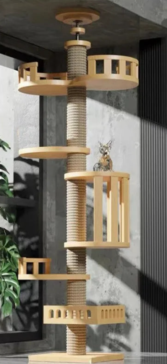 Arbre à chat télescopique du sol au plafond – Tour d’escalade design avec bulle acrylique