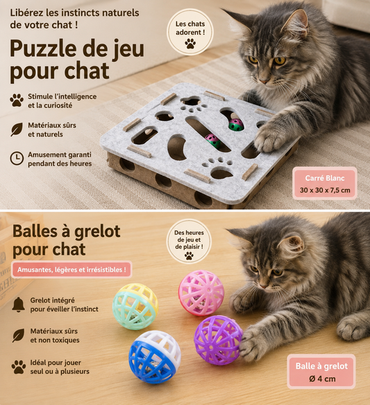 Puzzle interactif pour chat avec balles à grelot – Jouet d’intelligence 30 × 30 cm