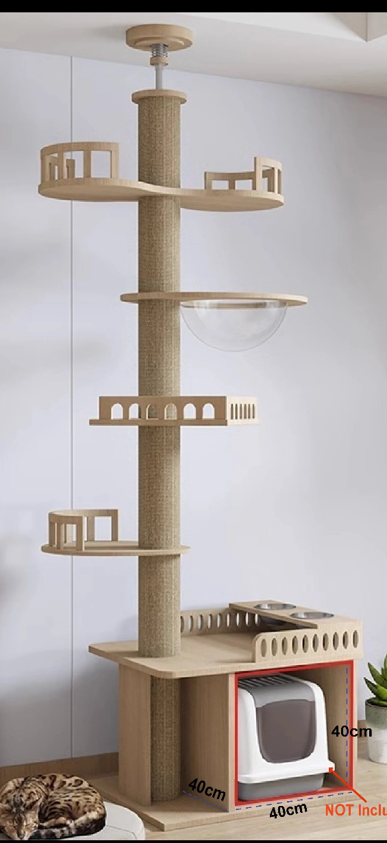 Arbre à chat télescopique du sol au plafond – Tour d’escalade design avec bulle acrylique