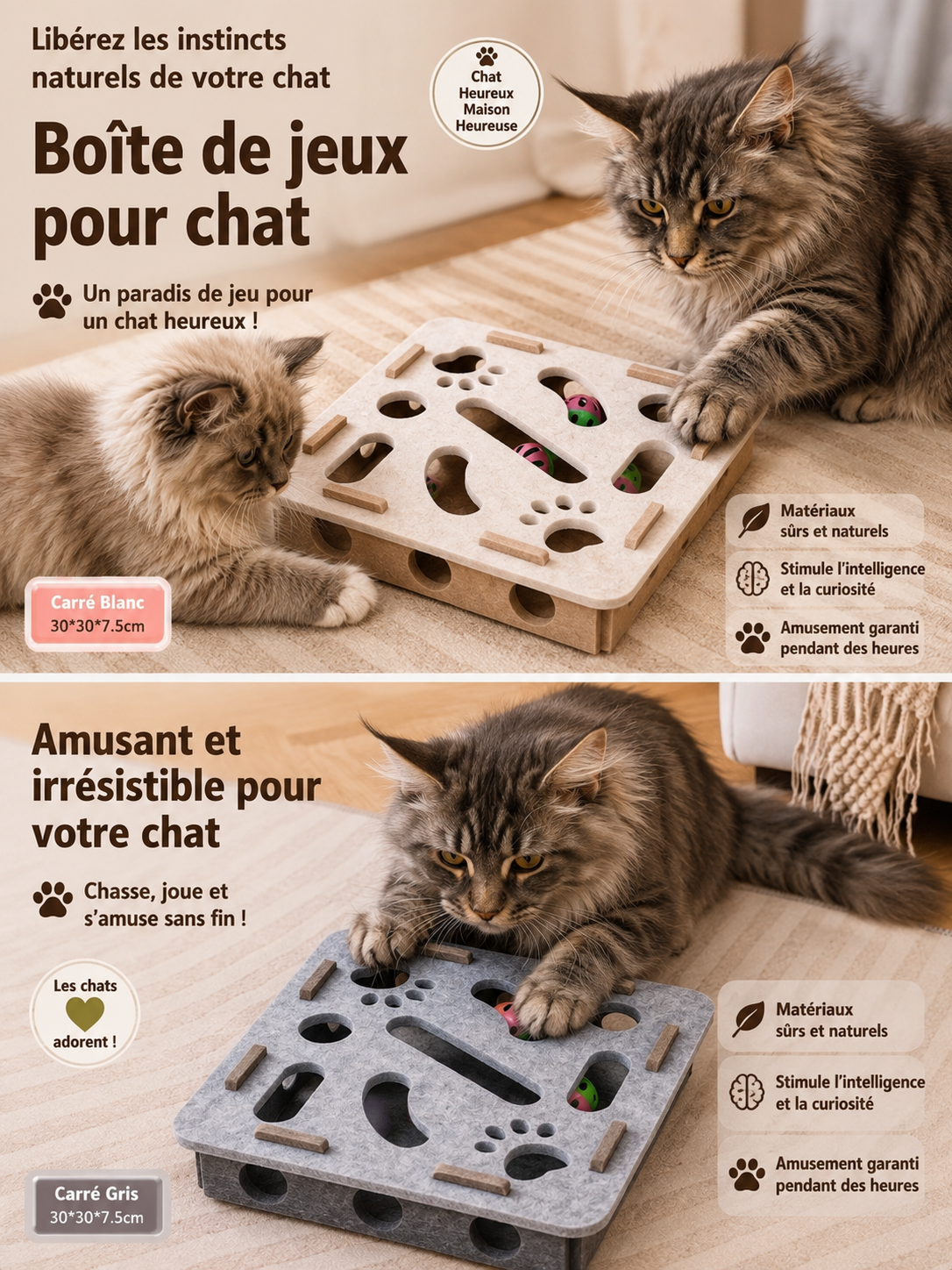Puzzle interactif pour chat avec balles à grelot – Jouet d’intelligence 30 × 30 cm