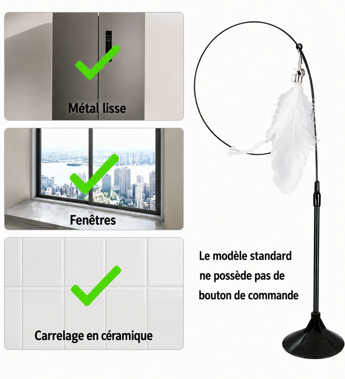 Canne à pêche interactive pour chat avec ventouse – Jouet à plumes