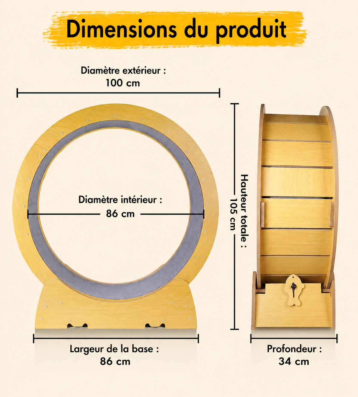 Roue d’exercice en bois pour chat – Tapis amovible, silencieuse et sécurisée