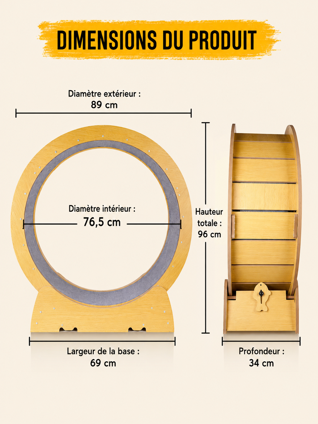 Roue d’exercice en bois pour chat – Tapis amovible, silencieuse et sécurisée