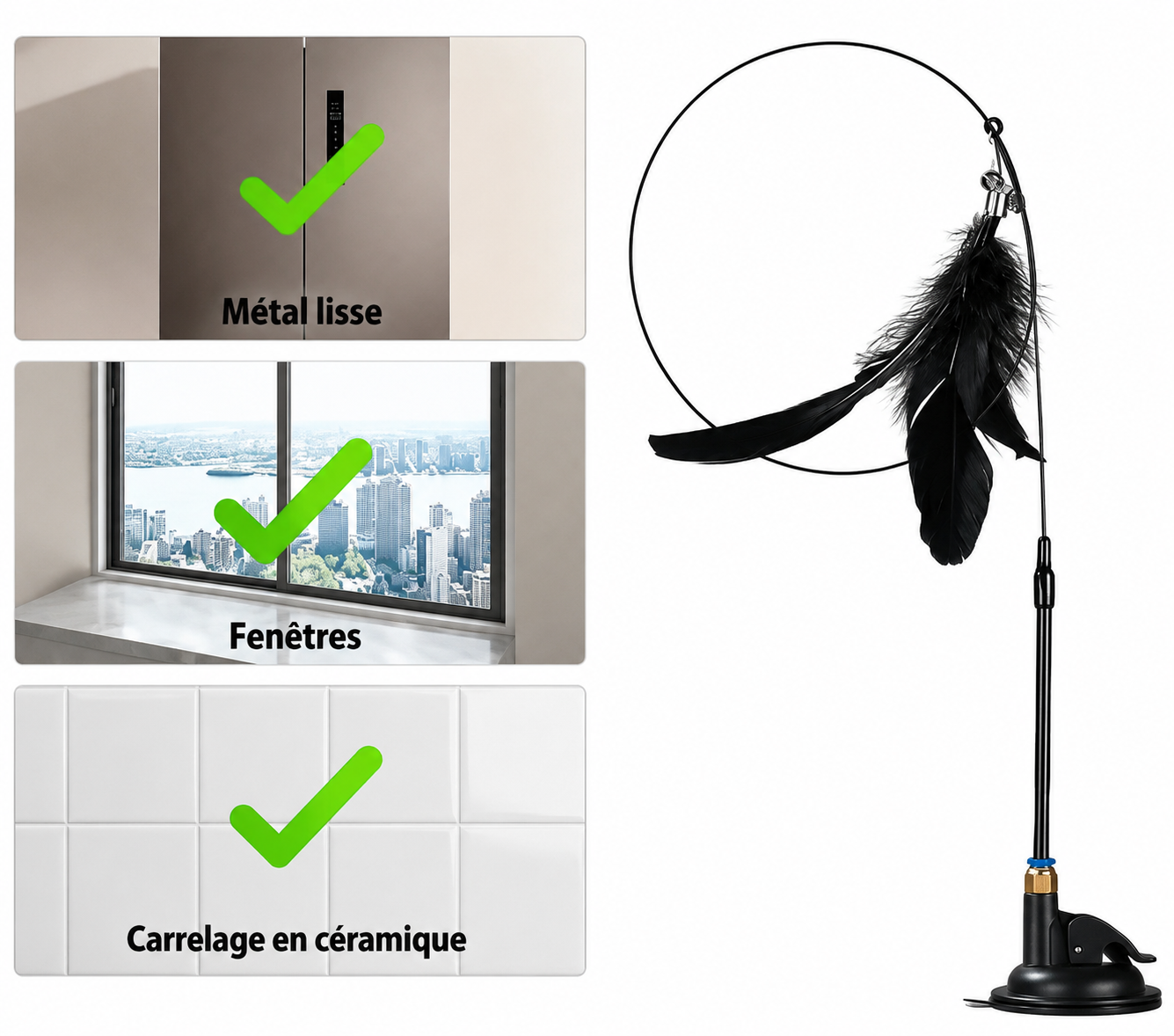Canne à pêche interactive pour chat avec ventouse – Jouet à plumes