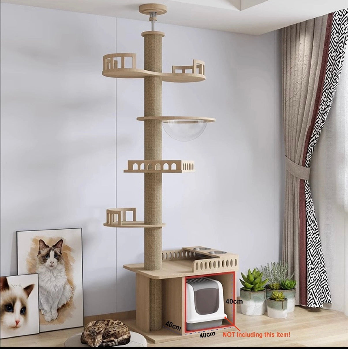 Arbre à chat télescopique du sol au plafond – Tour d’escalade design avec bulle acrylique
