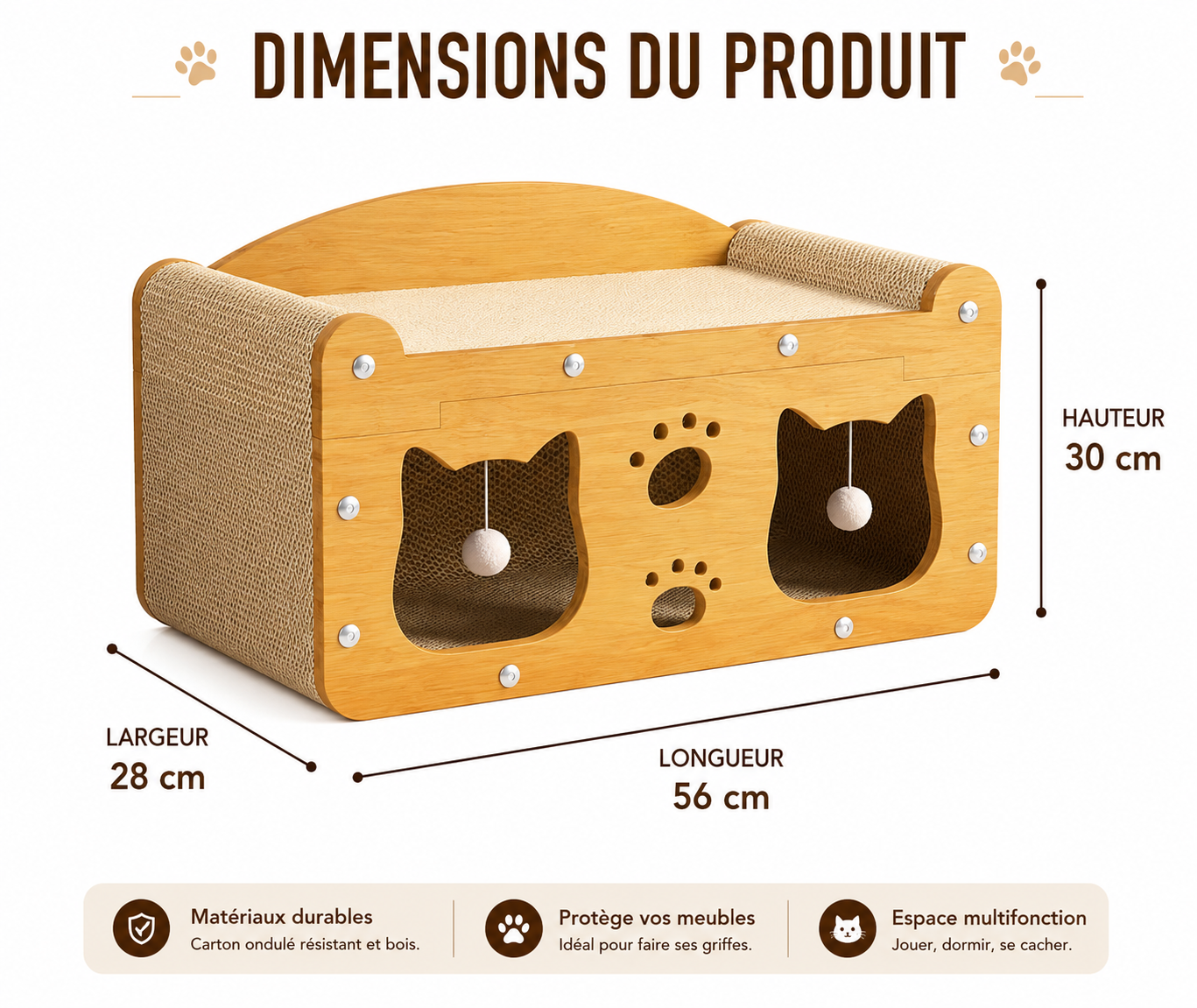 Maison Griffoir 2-en-1 pour Chat – Cachette, Aire de Repos et Jouets Intégrés
