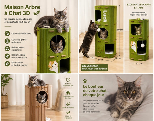 Maison Arbre à Chat 3D en Feutrine – Griffoir, Cachette & Aire de Jeu