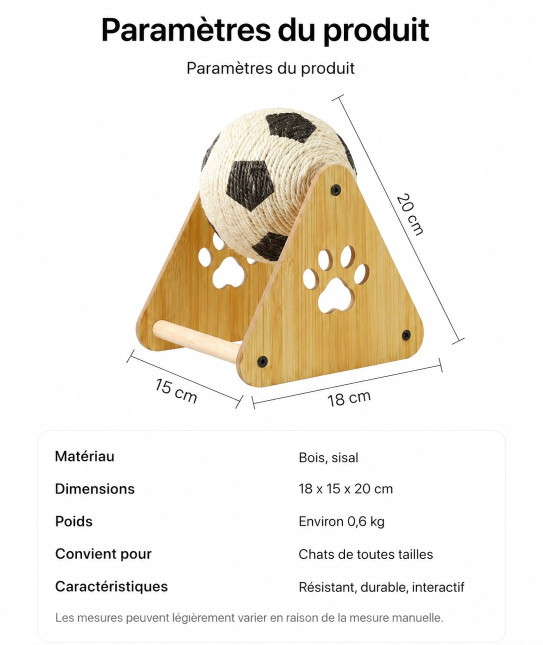 Griffoir interactif avec balle en sisal pour chat – Jouet d’occupation et d’entretien des griffes