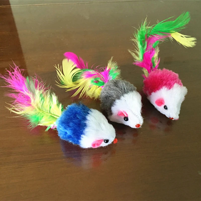 Lot de Souris en Peluche avec Plumes pour Chat – Jouet Interacti