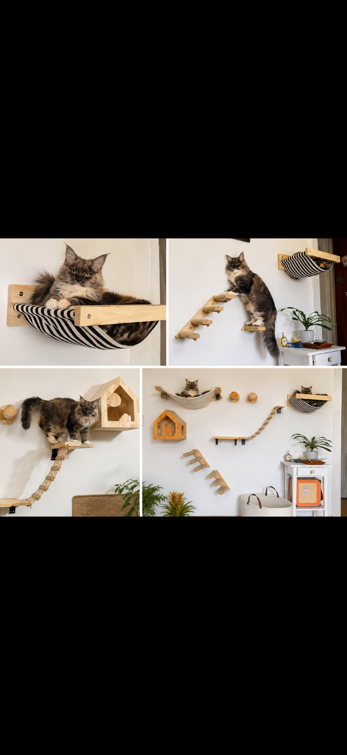 🐱 Parcours Mural pour Chat en Bois – Hamac, Étagères, Escaliers & Griffoirs Modulables