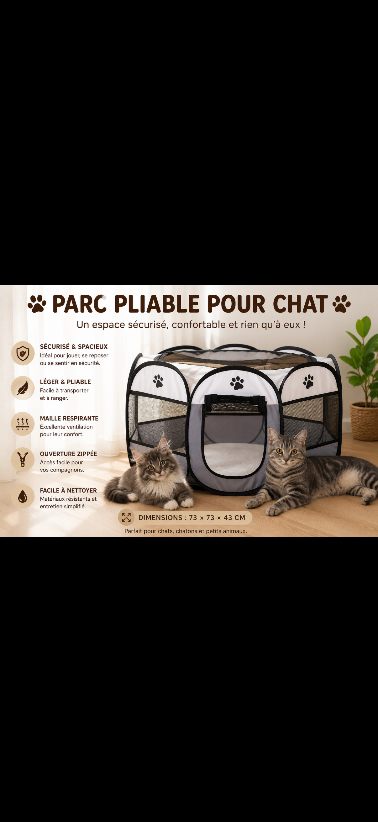 Parc Pliable pour Chat – Enclos de Jeu Portable 73 × 73 × 43 cm