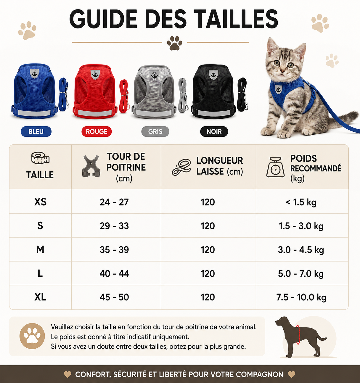 🐾 Harnais Anti-Fugue pour Chat avec Laisse – Léger, Réglable et Confortable