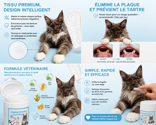 Lingettes dentaires pour chats – Nettoyage des dents et haleine fraîche – À enfiler sur le doigt