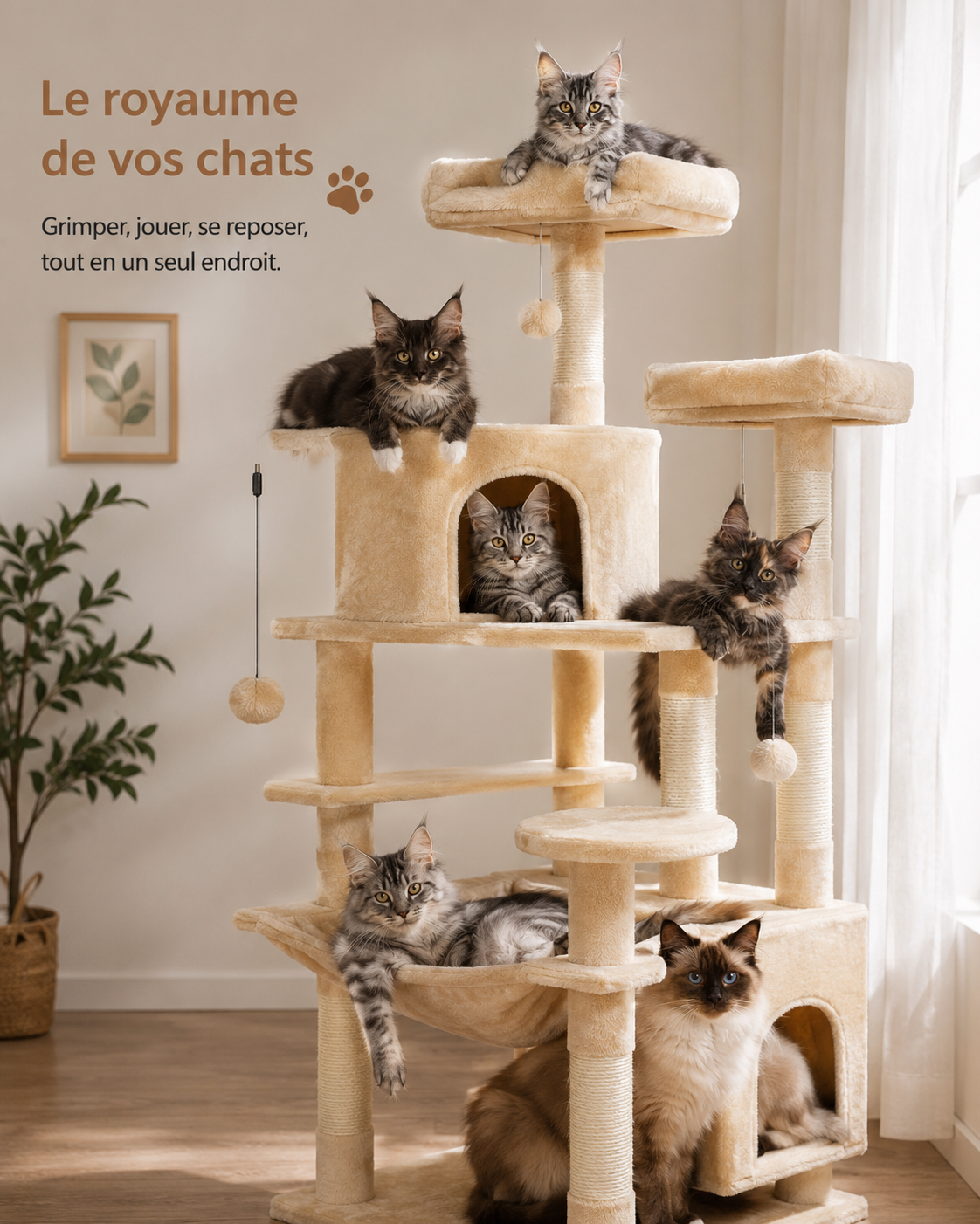 🐱 Titre

Arbre à Chat XXL Multi-Niveaux avec Hamac, Niche, Plateformes et Griffoirs