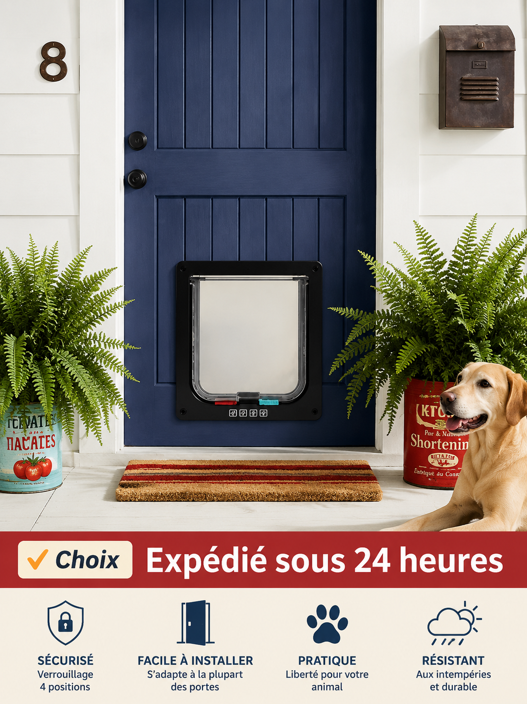 🐱 Chatière 4 Positions avec Verrouillage – Pour Chats et Petits Chiens