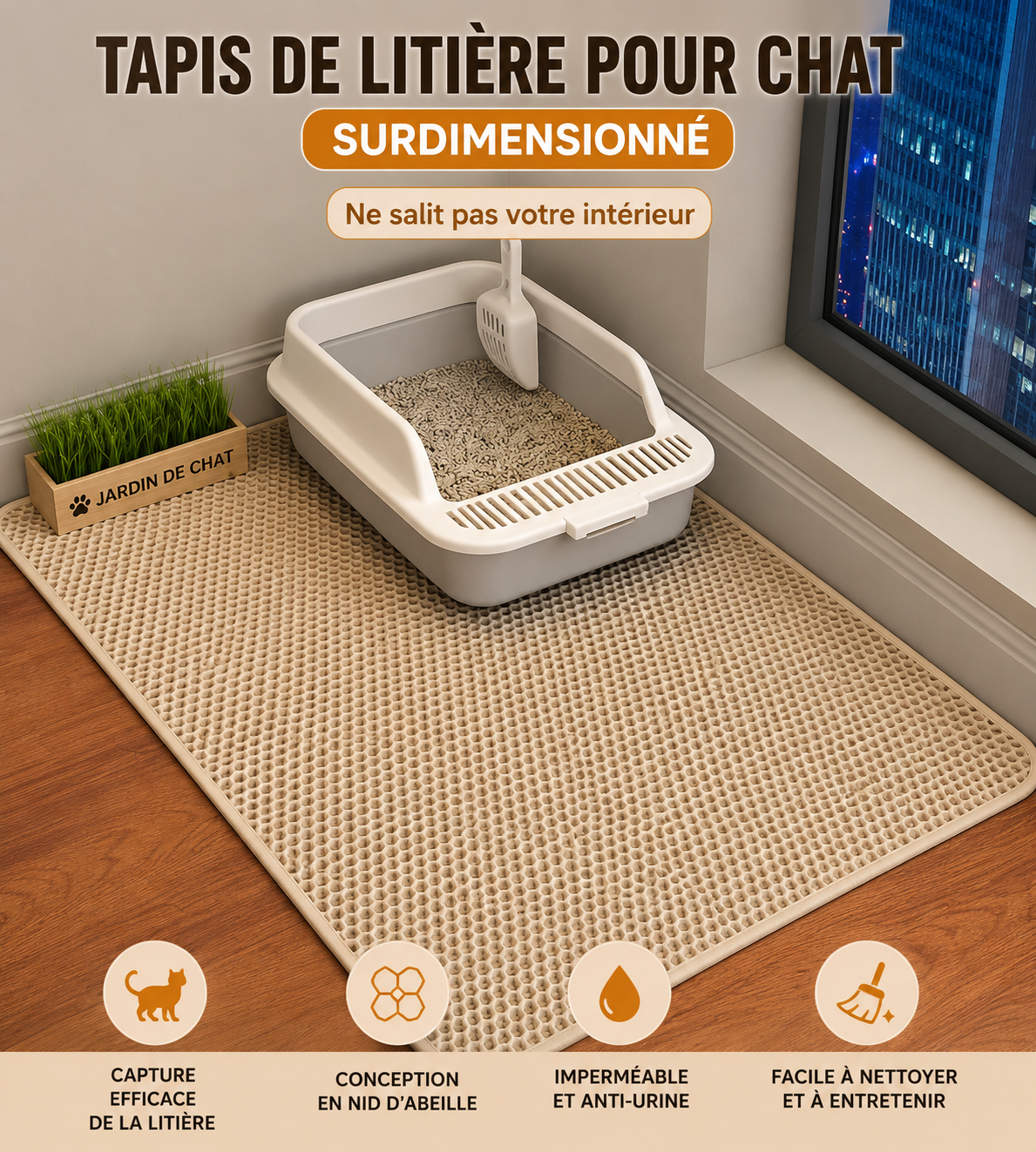 🐱 Tapis de Litière Double Couche pour Chat – Anti-Projections & Imperméable