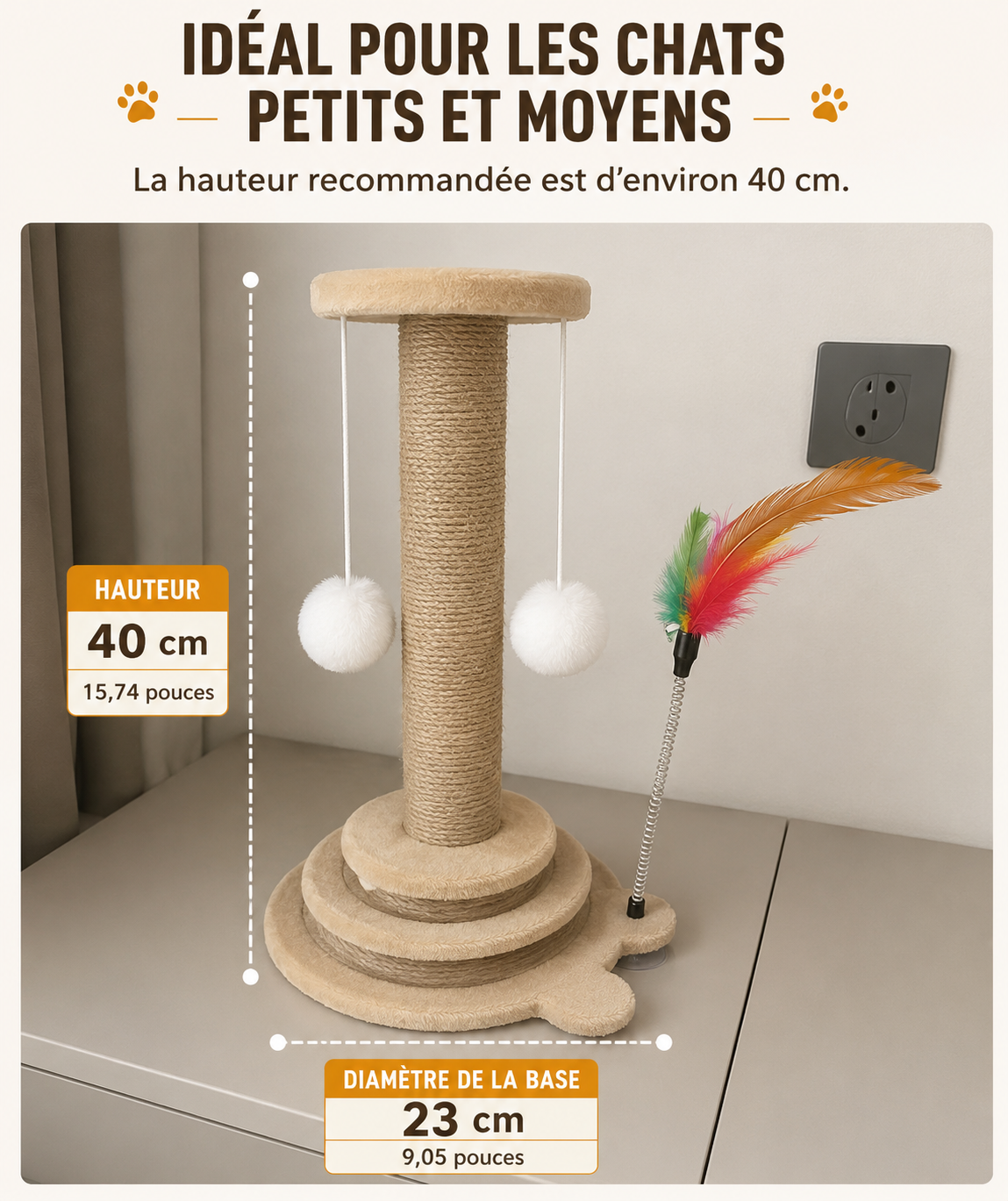 Arbre à chat avec griffoir en sisal et jouets interactifs