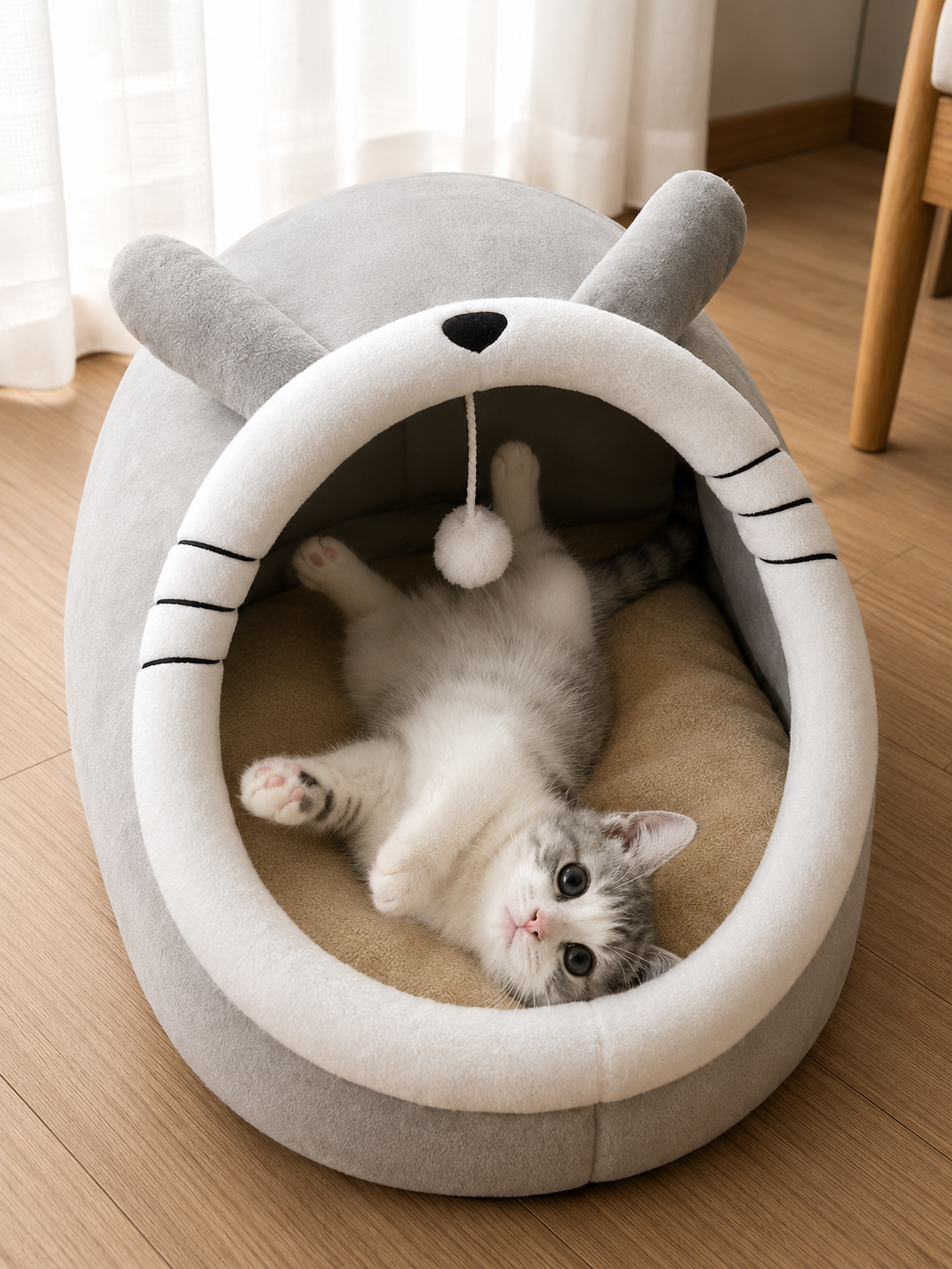Niche Douillette pour Chat – Lit Cocon Pliable et Lavable avec Coussin Réversible