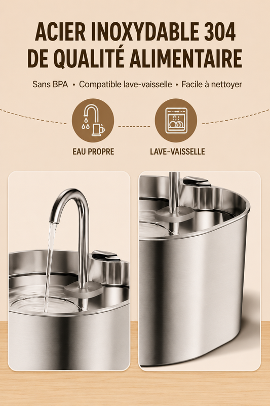 Fontaine à eau en acier inoxydable 2,2 L