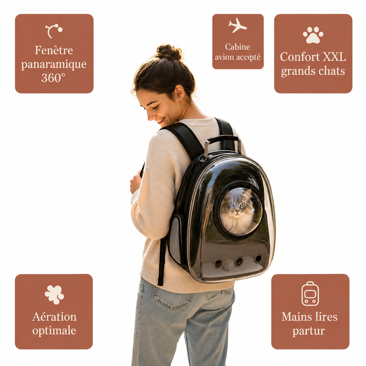 Sac à Dos de Transport pour Chat – Fenêtre Panoramique & Confort XXL