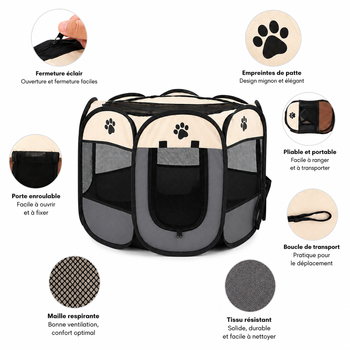 Parc Pliable pour Chat – Enclos de Jeu Portable 73 × 73 × 43 cm