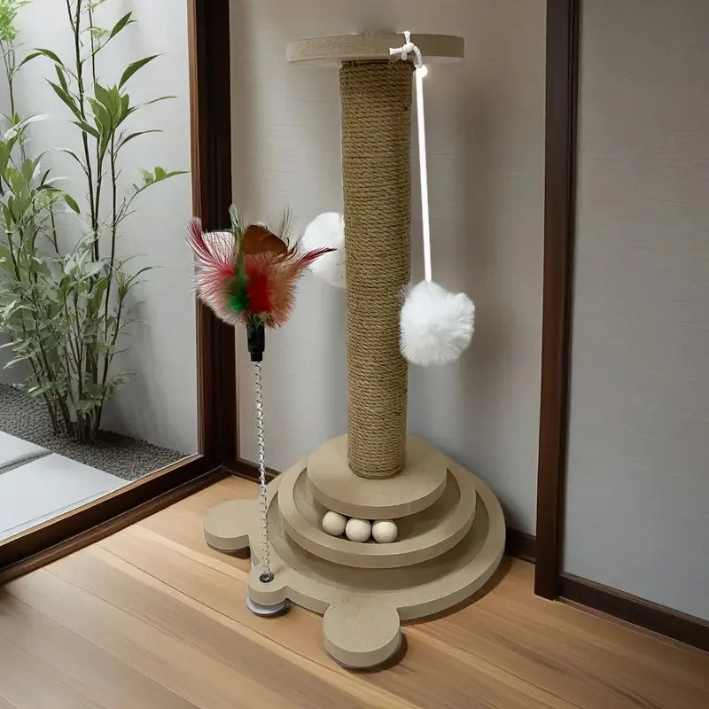 Arbre à chat avec griffoir en sisal et jouets interactifs