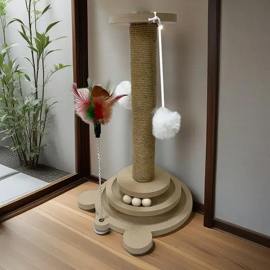 Arbre à chat avec griffoir en sisal et jouets interactifs