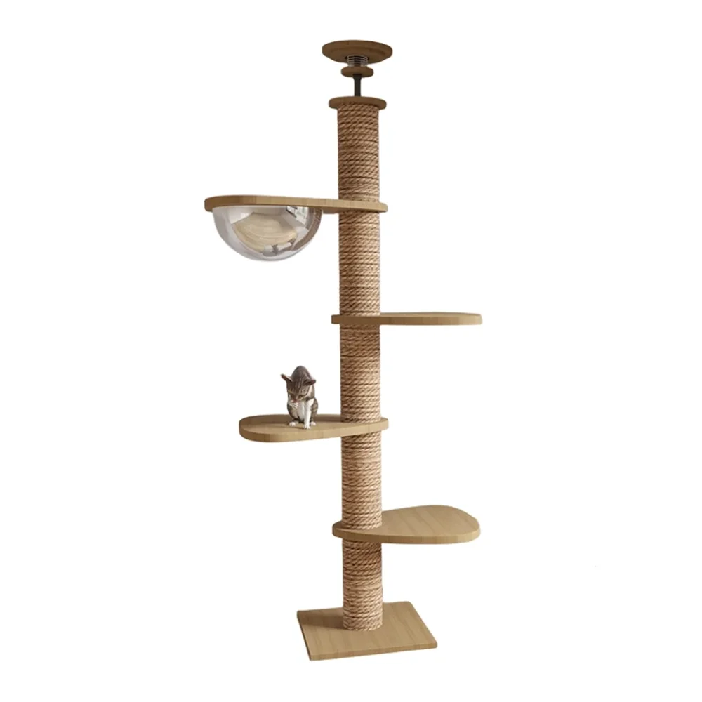 Arbre à chat télescopique du sol au plafond – Tour d’escalade design avec bulle acrylique