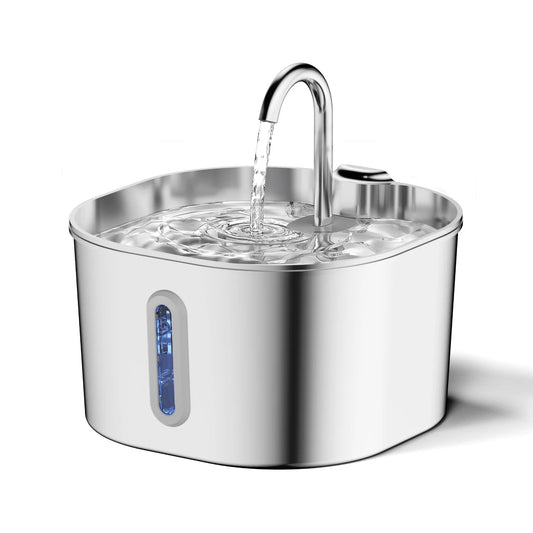 Fontaine à eau en acier inoxydable 2,2 L pour chat et chien – Ultra silencieuse avec filtre
