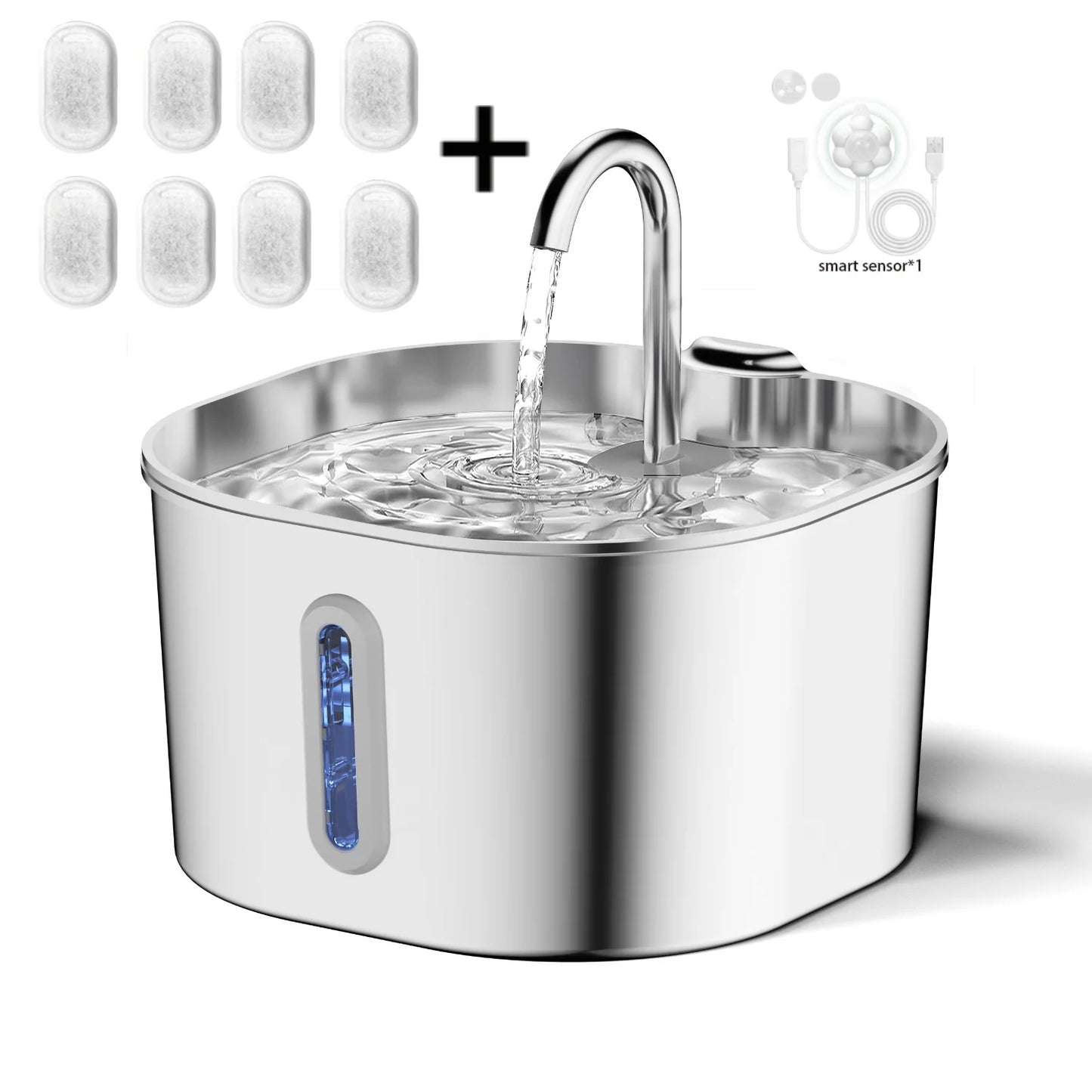Fontaine à eau en acier inoxydable 2,2 L pour chat et chien – Ultra silencieuse avec filtre