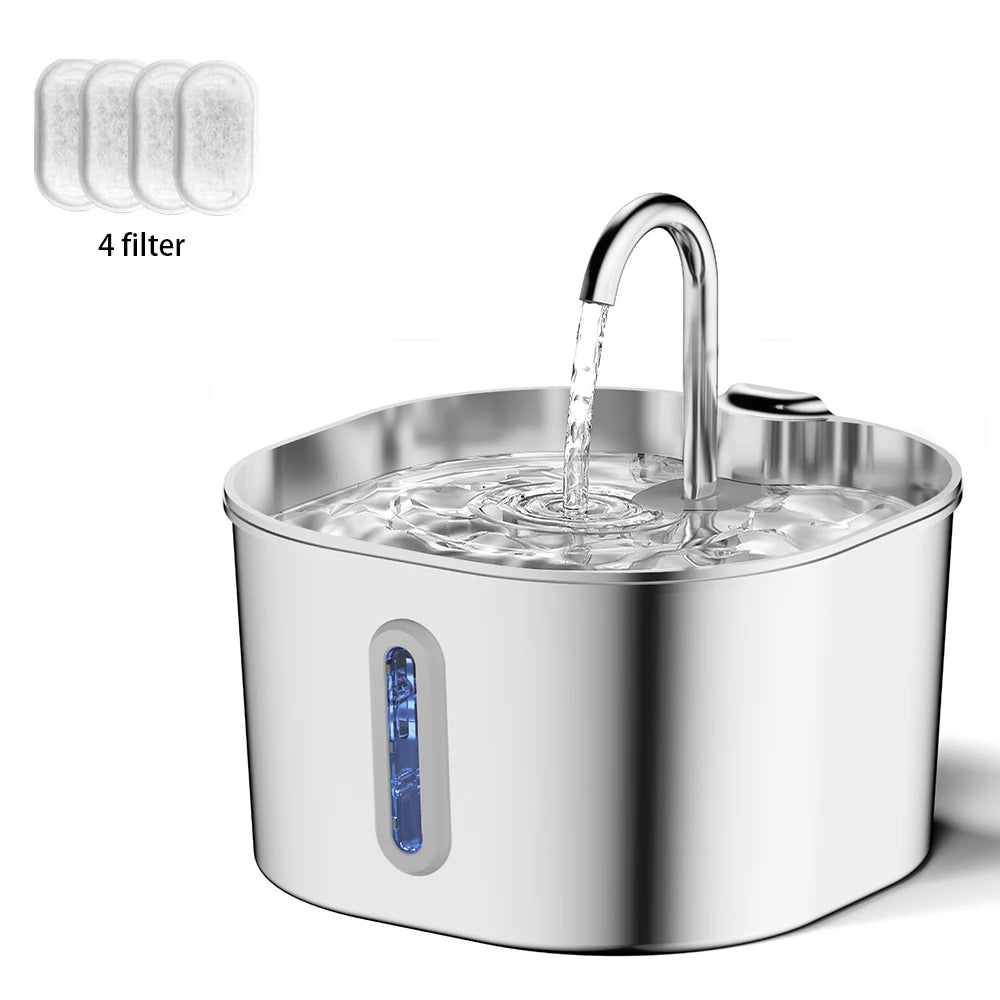 Fontaine à eau en acier inoxydable 2,2 L pour chat et chien – Ultra silencieuse avec filtre