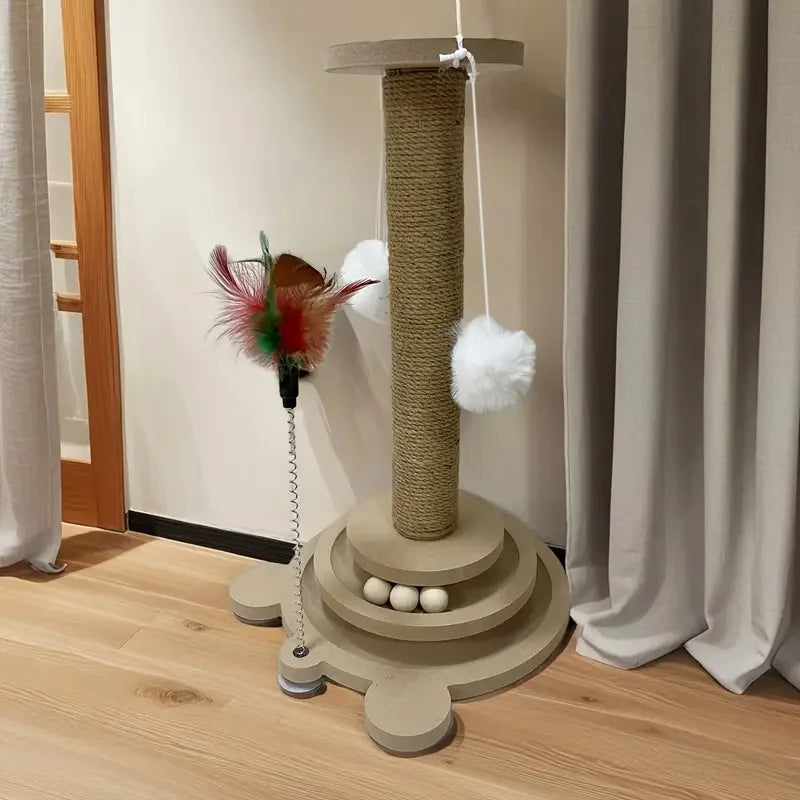 Arbre à chat avec griffoir en sisal et jouets interactifs