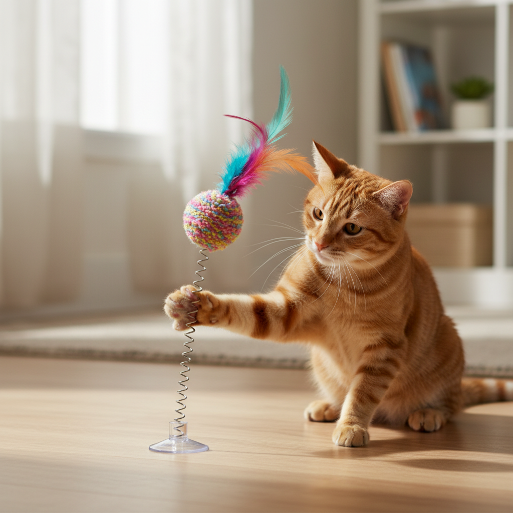 Jouet ventouse balle peluche + plumes