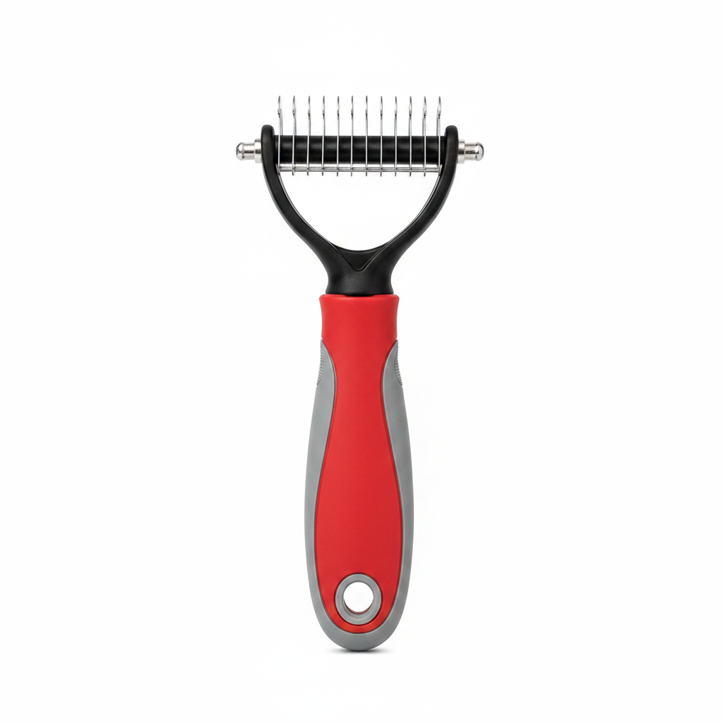Peigne rouge fond blanc